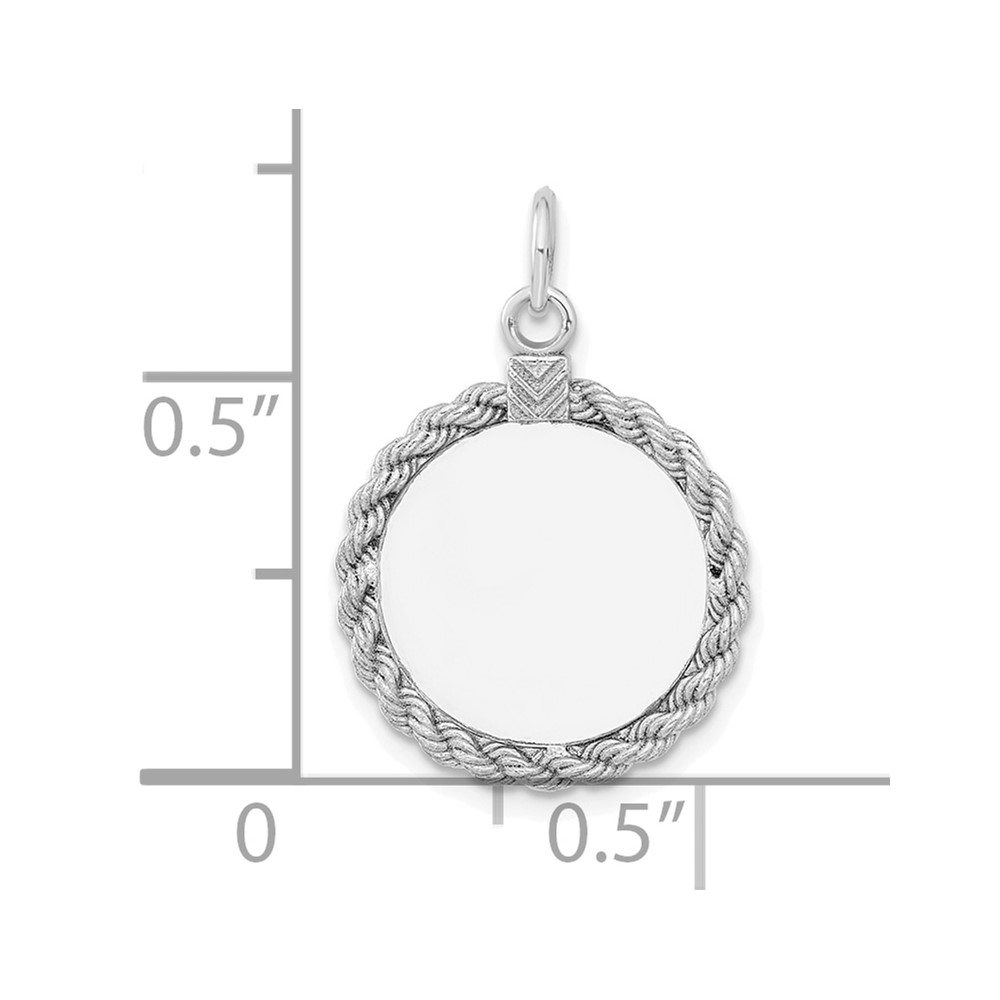 Sterling Silver Rhod-plated Eng. Rnd w/Rope Polish Front/Satin Back Disc (QM501/18)