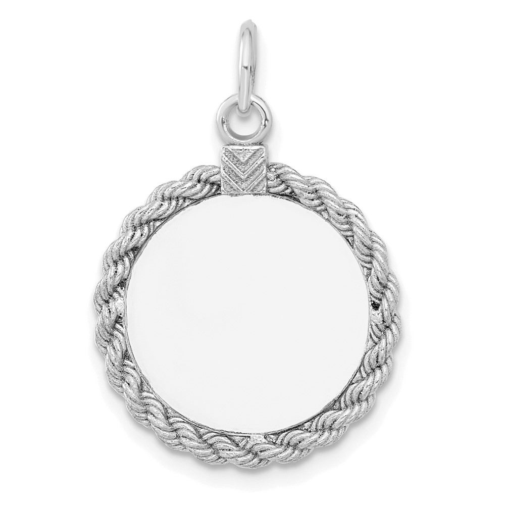 Sterling Silver Rhod-plated Eng. Rnd w/Rope Polish Front/Satin Back Disc (QM501/18)