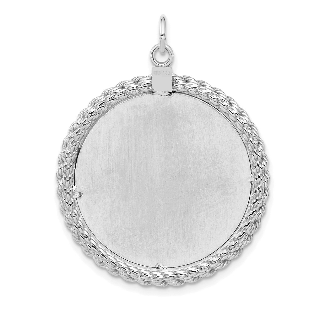 Sterling Silver Rhod-plated Eng. Rnd w/Rope Polish Front/Satin Back Disc (QM502/18)