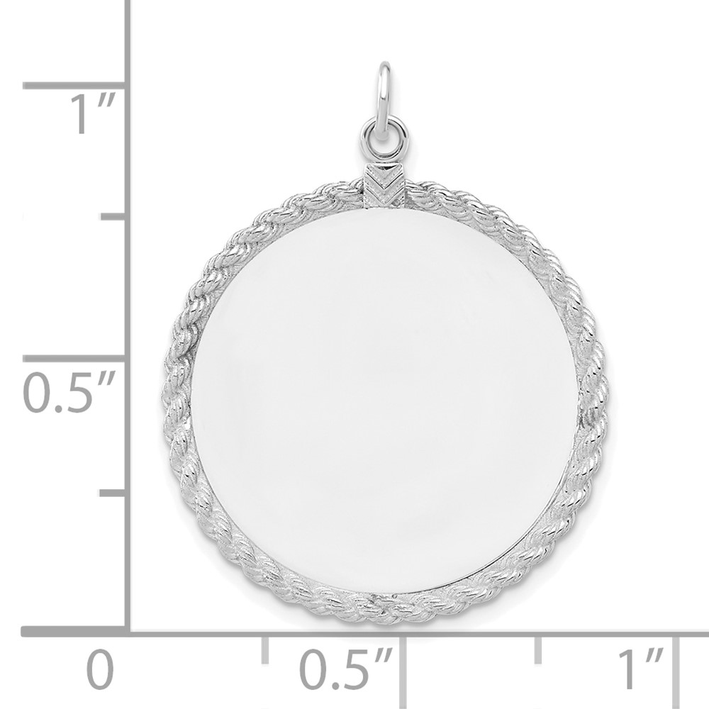 Sterling Silver Rhod-plated Eng. Rnd w/Rope Polish Front/Satin Back Disc (QM502/18)