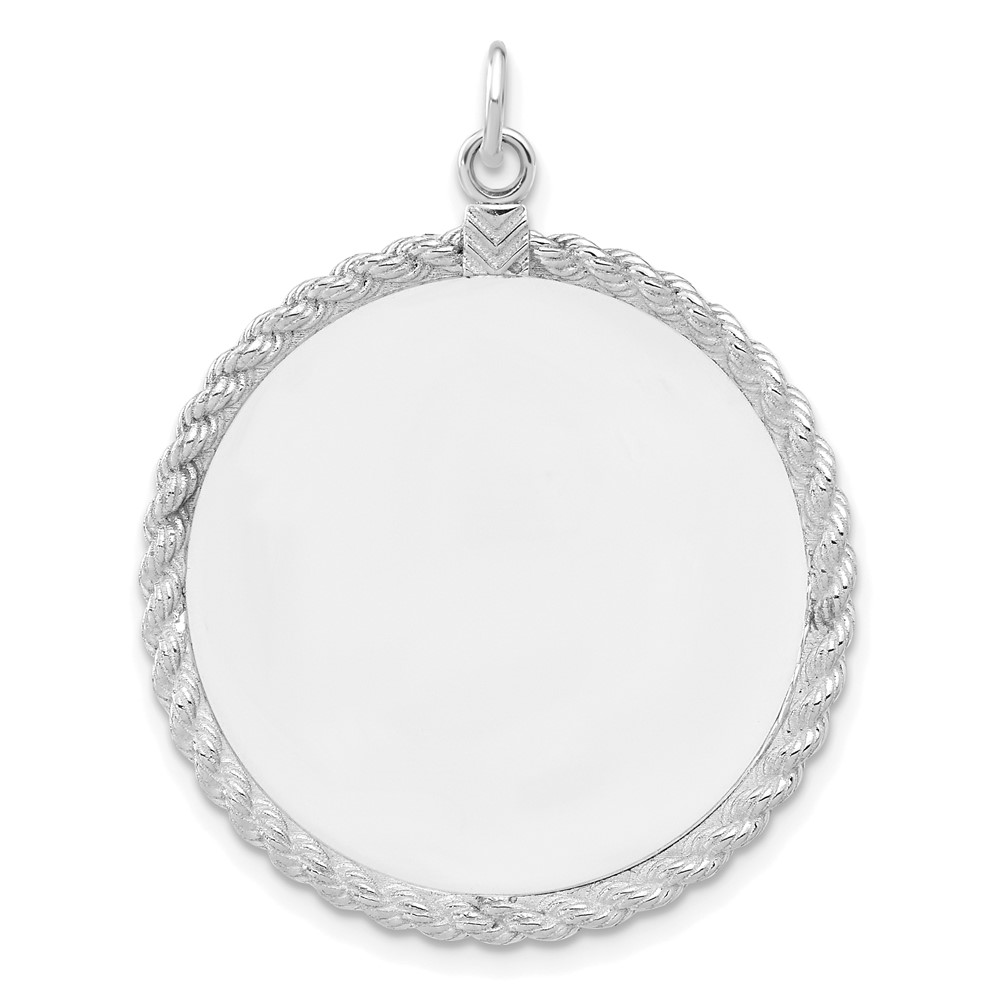 Sterling Silver Rhod-plated Eng. Rnd w/Rope Polish Front/Satin Back Disc (QM502/18)