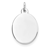 Sterling Silver Rhod-plate Eng. Oval Polish Front Satin Back Disc Charm view 1