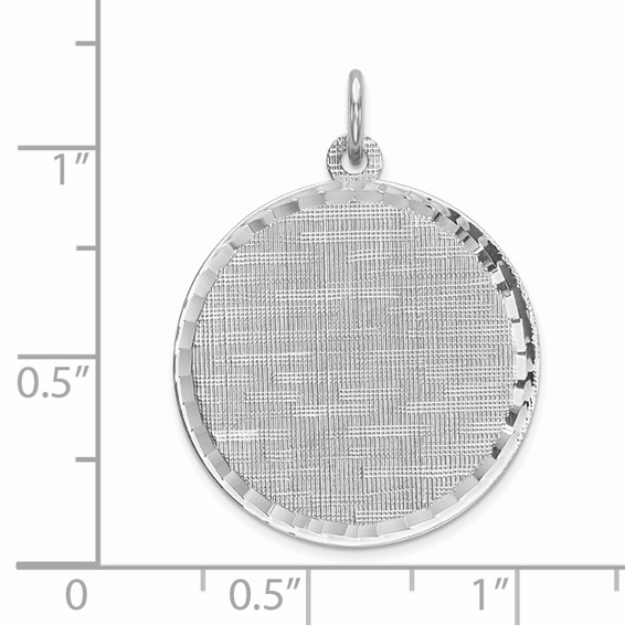 Sterling Silver Rhod-plated Eng. Rnd Patterned Polish Front/Satin Back Disc