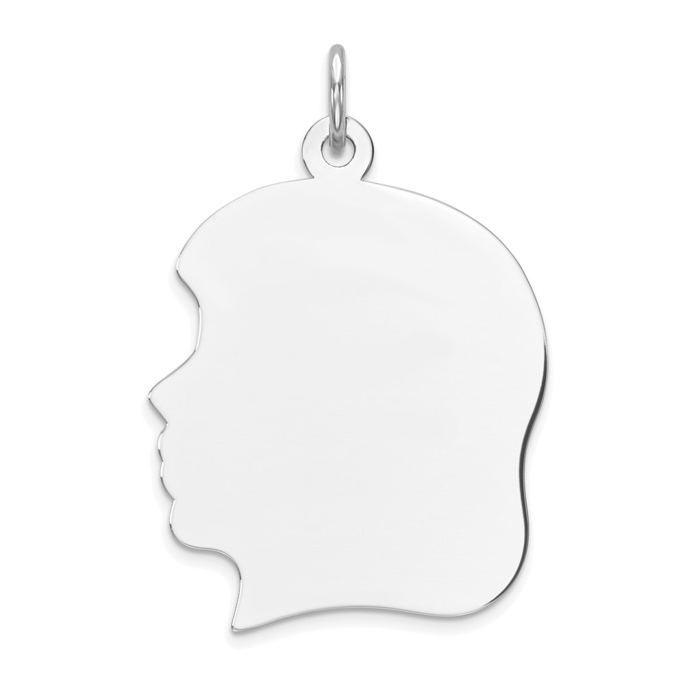 Sterling Silver Rhod-plate Eng. Girl Polished Front Satin Back Disc Charm