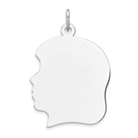 Sterling Silver Rhod-plate Eng. Girl Polished Front Satin Back Disc Charm view 1
