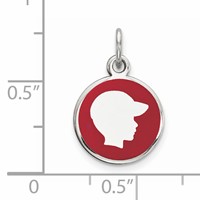 Sterling Silver Rhod-plate Red Enamel Right Facing Boy Head Disc Charm view 3