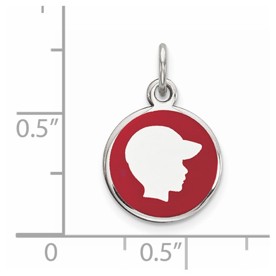 Sterling Silver Rhod-plate Red Enamel Right Facing Boy Head Disc Charm