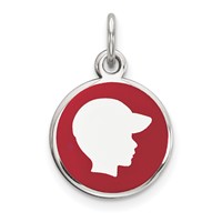 Sterling Silver Rhod-plate Red Enamel Right Facing Boy Head Disc Charm view 1