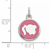 Sterling Silver Rhod-plate Pink Enamel Right Facing Girl Head Disc Charm view 3