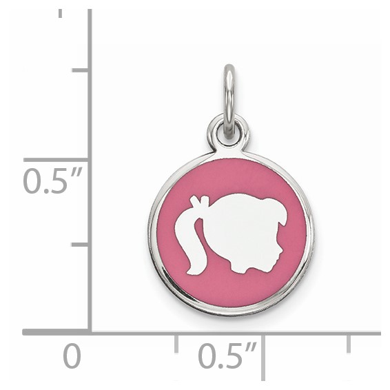Sterling Silver Rhod-plate Pink Enamel Right Facing Girl Head Disc Charm