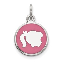 Sterling Silver Rhod-plate Pink Enamel Right Facing Girl Head Disc Charm view 1