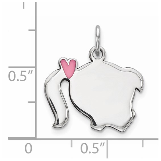 Sterling Silver Rhod-plate Pink Enamel Right Facing Girl Head Disc Charm