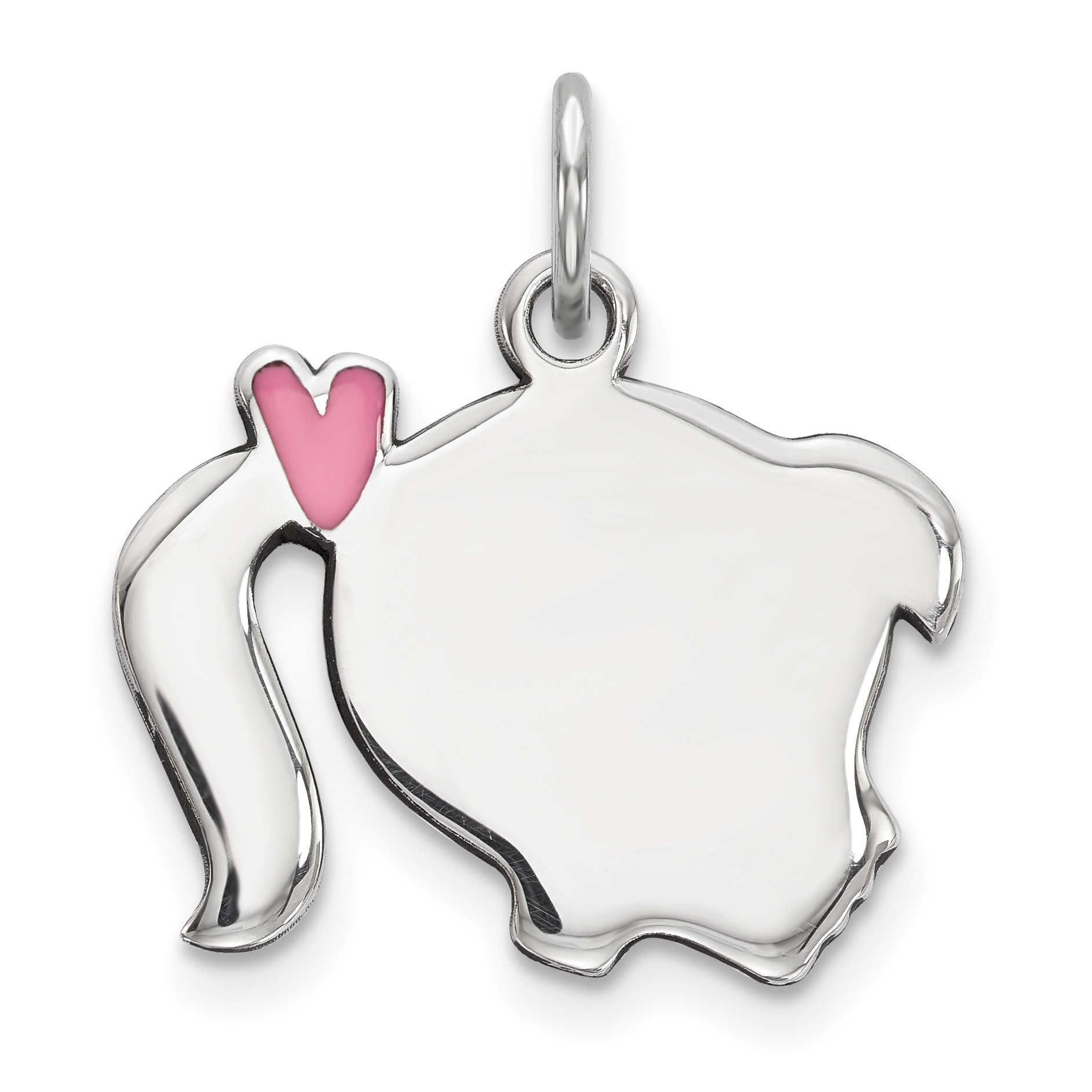 Sterling Silver Rhod-plate Pink Enamel Right Facing Girl Head Disc Charm (QM529)