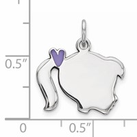 Sterling Silver Rhod-plate Purple Enamel Right Facing Girl Head Disc Charm view 3