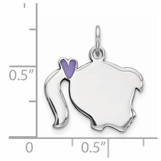 Sterling Silver Rhod-plate Purple Enamel Right Facing Girl Head Disc Charm