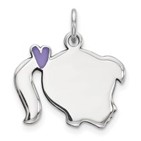 Sterling Silver Rhod-plate Purple Enamel Right Facing Girl Head Disc Charm view 1