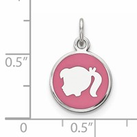 Sterling Silver Rhod-plate Pink Enamel Left Facing Girl Head Disc Charm view 3