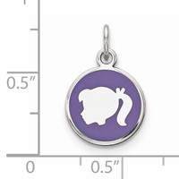 Sterling Silver Rhod-plate Purple Enamel Left Facing Girl Head Disc Charm view 3