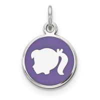 Sterling Silver Rhod-plate Purple Enamel Left Facing Girl Head Disc Charm view 1