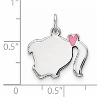 Sterling Silver Rhod-plate Pink Enamel Left Facing Girl Head Disc Charm view 3