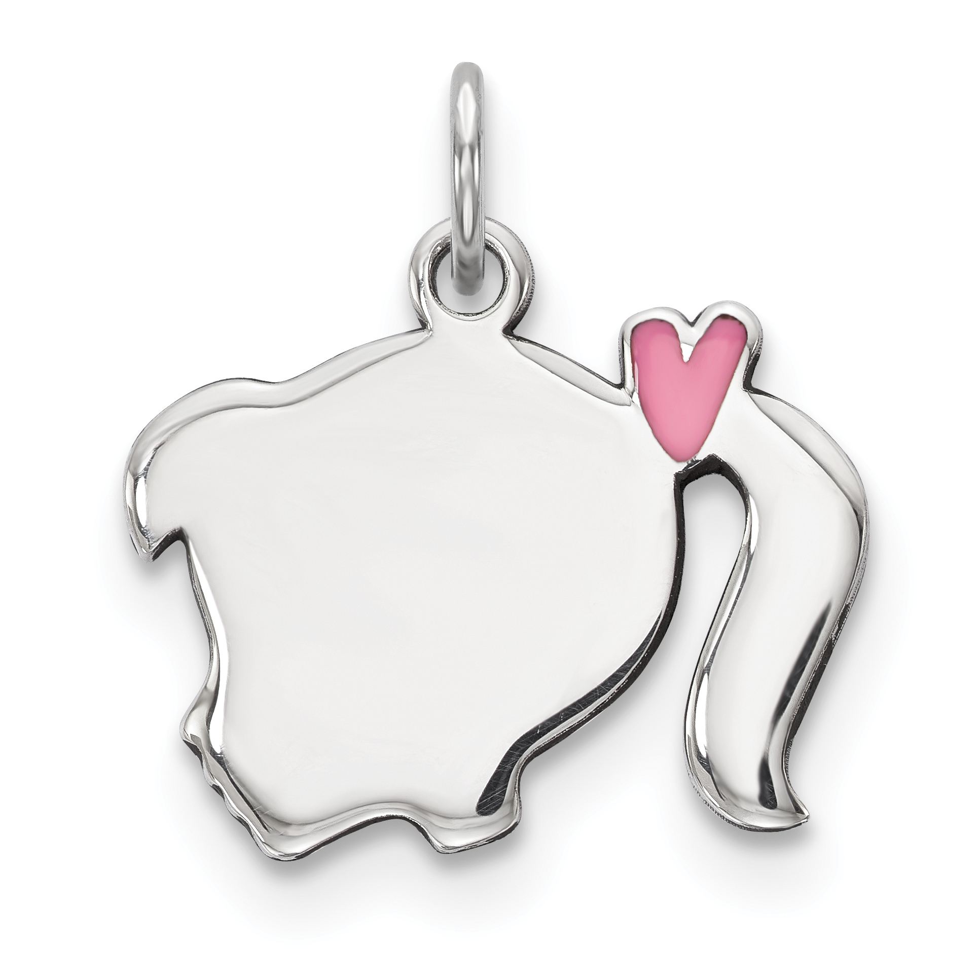Sterling Silver Rhod-plate Pink Enamel Left Facing Girl Head Disc Charm (QM537)