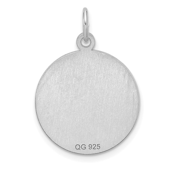 Sterling Silver Rhod-plated Eng. Rnd Polish Front/Satin Back Disc Charm