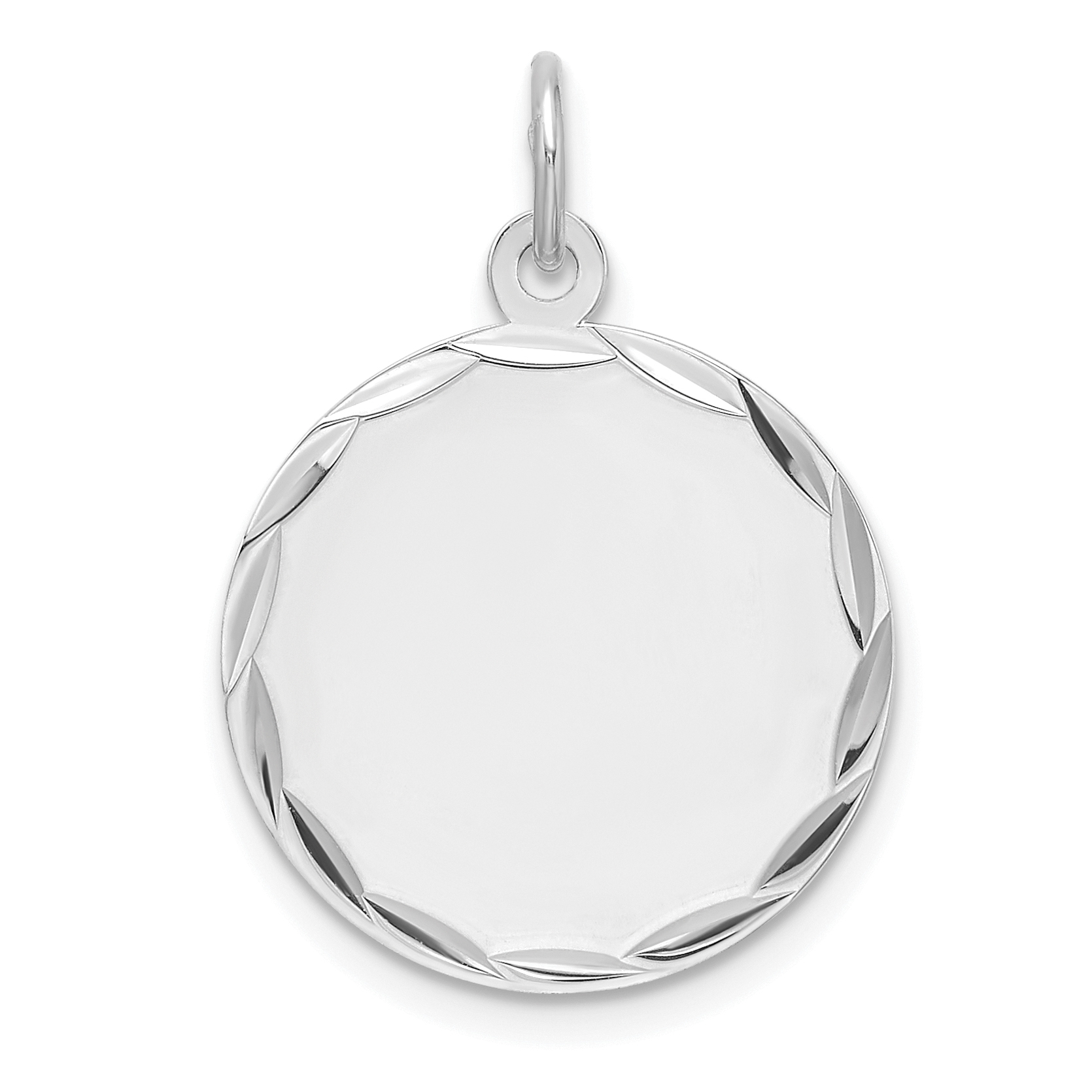 Sterling Silver Rhod-plated Eng. Rnd Polish Front/Satin Back Disc Charm (QM543/18)