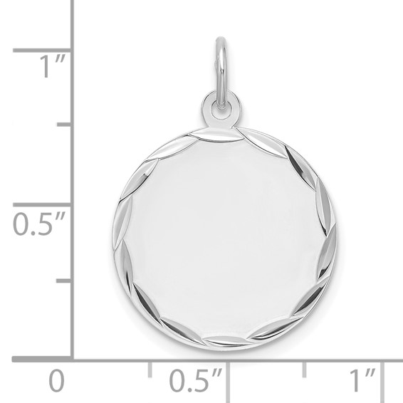 Sterling Silver Rhod-plated Eng. Rnd Polish Front & Back Disc Charm