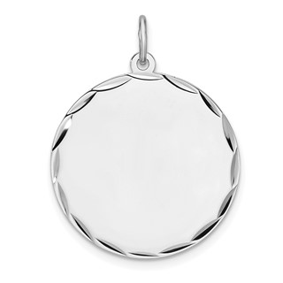Sterling Silver Rhod-plated Eng. Rnd Polish Front/Satin Back Disc Charm