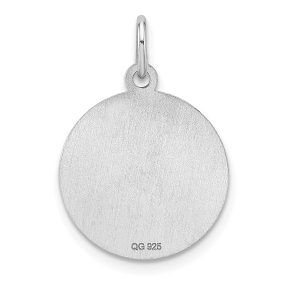 Sterling Silver Rhod-plated Eng. Rnd Polish Front/Satin Back Disc Charm