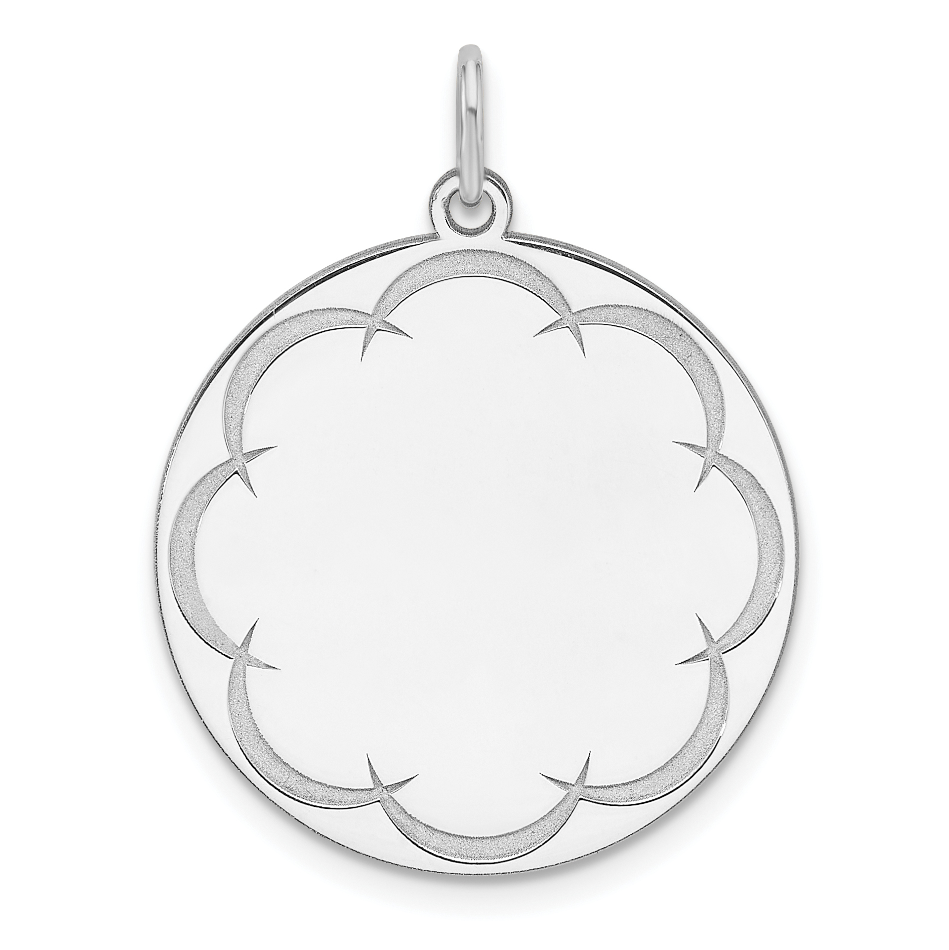 Sterling Silver Rhod-plated Eng. Rnd Polish Front/Back Disc Charm (QM547/18P)