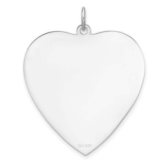 Sterling Silver Rh-plt Engraveable Heart Polished Front/Back Disc Charm