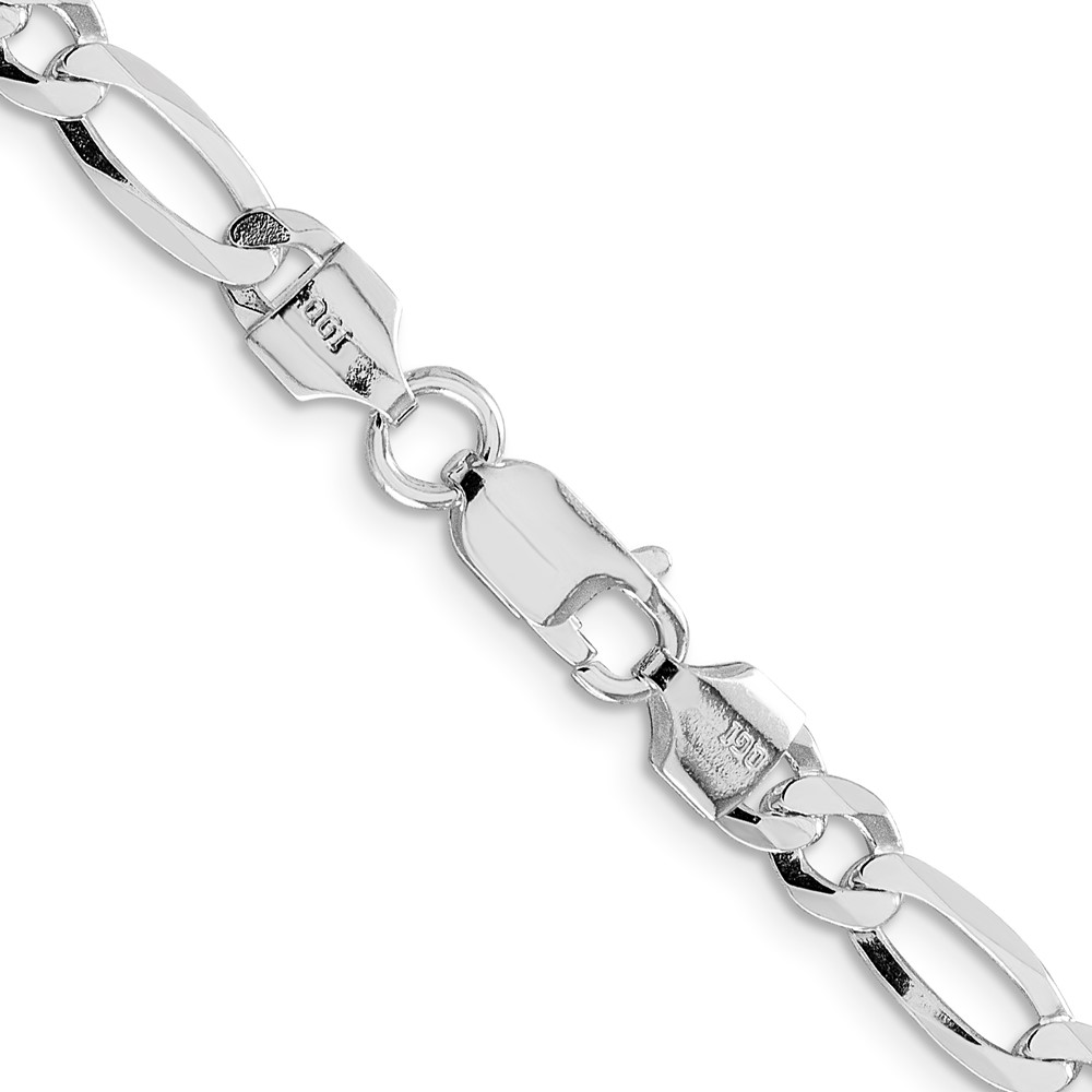 Sterling Silver Rhodium-plated 5.5mm Lightweight Flat Figaro Chain (QMB150R-22)