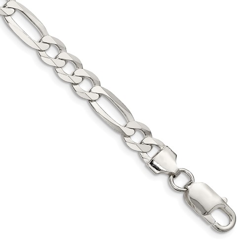 Sterling Silver 7.0mm Lightweight Flat Figaro Chain