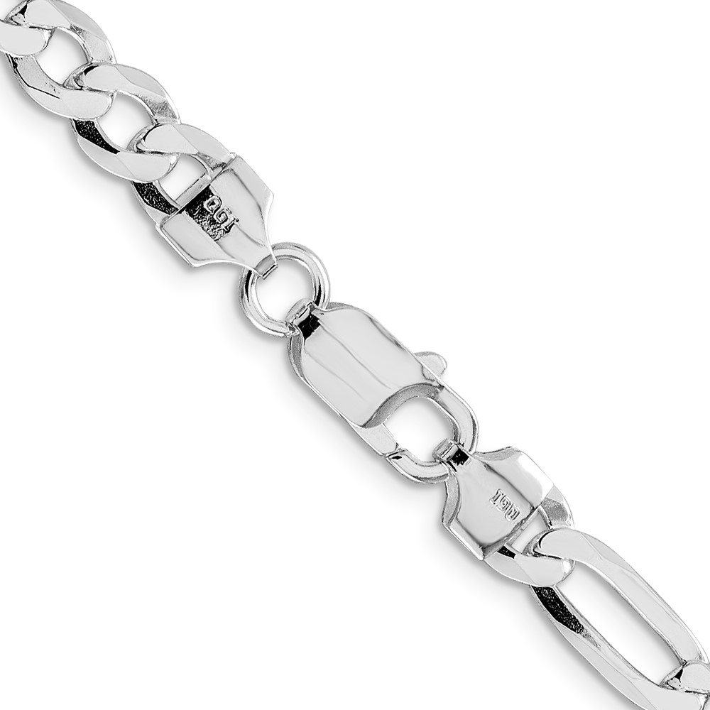 Sterling Silver Rhodium-plated 7.0mm Lightweight Flat Figaro Chain (QMB180R-26)