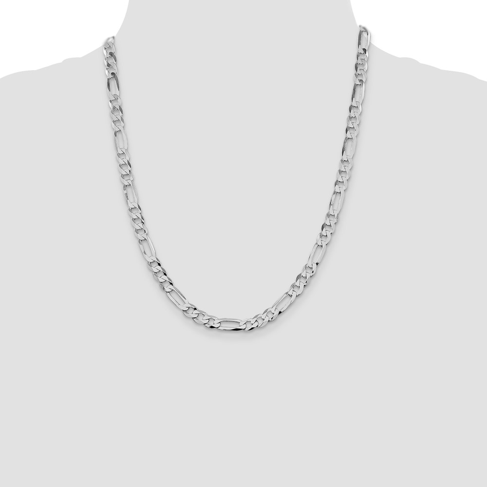 Sterling Silver Rhodium-plated 7.0mm Lightweight Flat Figaro Chain (QMB180R-22)
