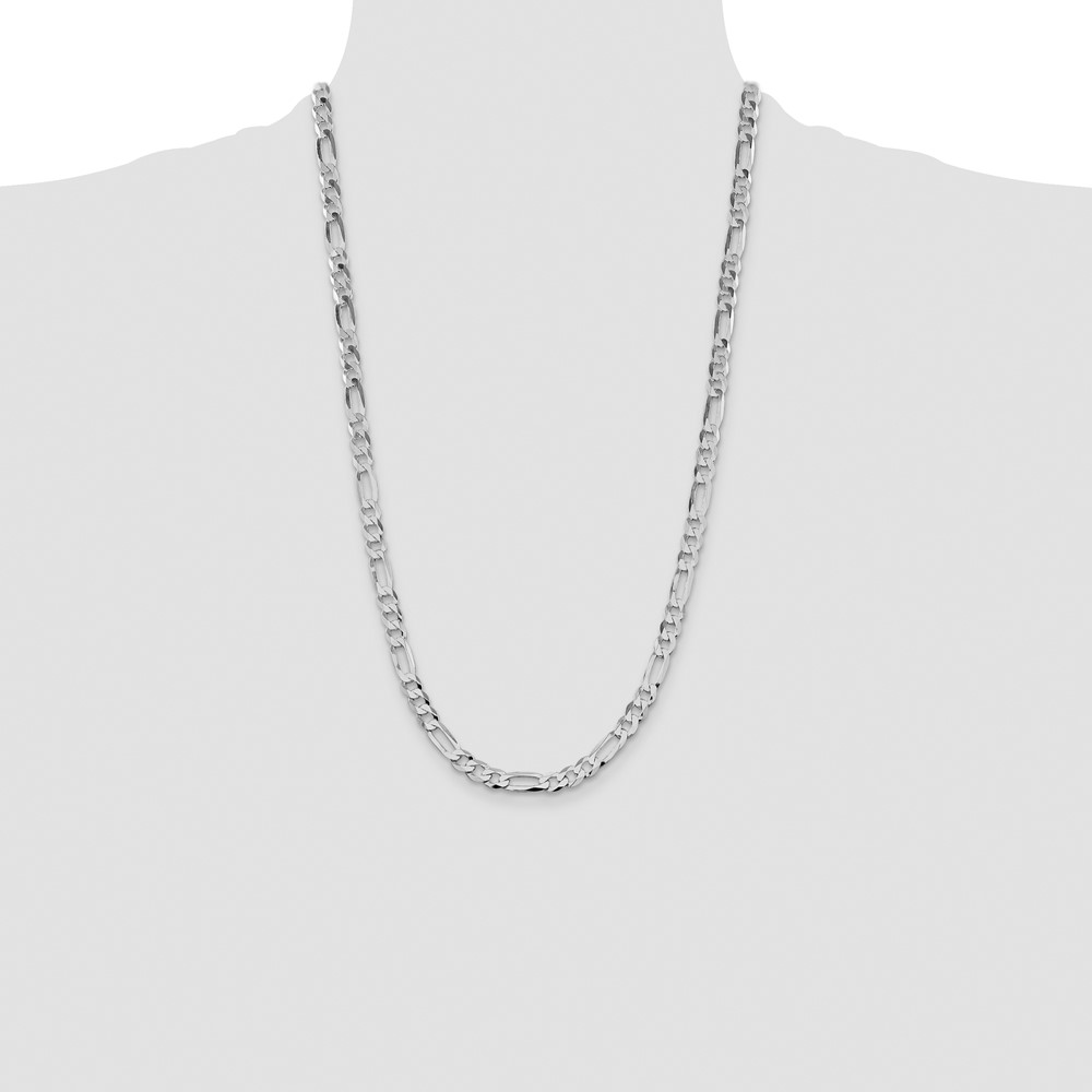 Sterling Silver Rhodium-plated 7.0mm Lightweight Flat Figaro Chain (QMB180R-26)