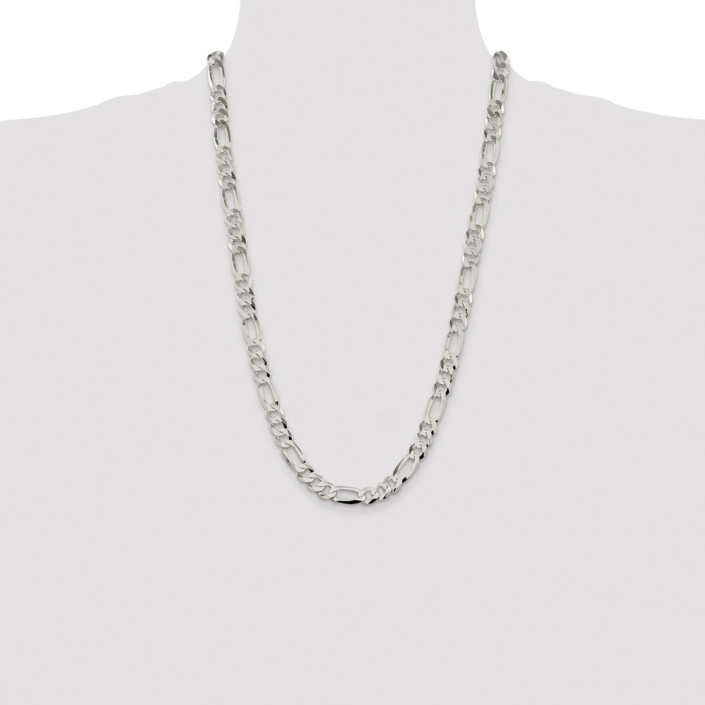 Sterling Silver 8.5mm Lightweight Flat Figaro Chain (QMB220-26)