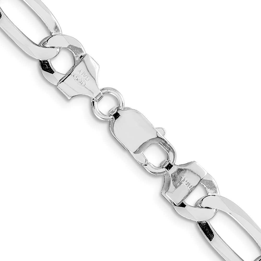 Sterling Silver Rhodium-plated 8.5mm Lightweight Flat Figaro Chain (QMB220R-24)