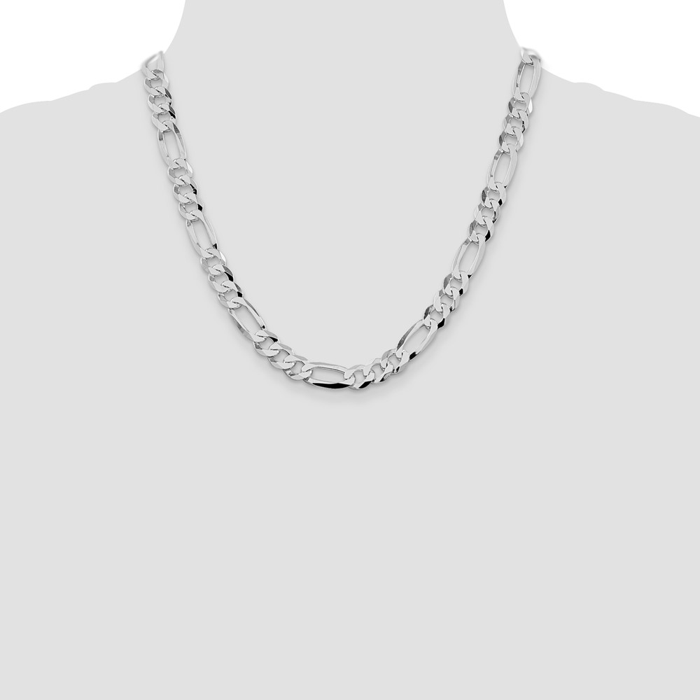 Sterling Silver Rhodium-plated 8.5mm Lightweight Flat Figaro Chain (QMB220R-20)