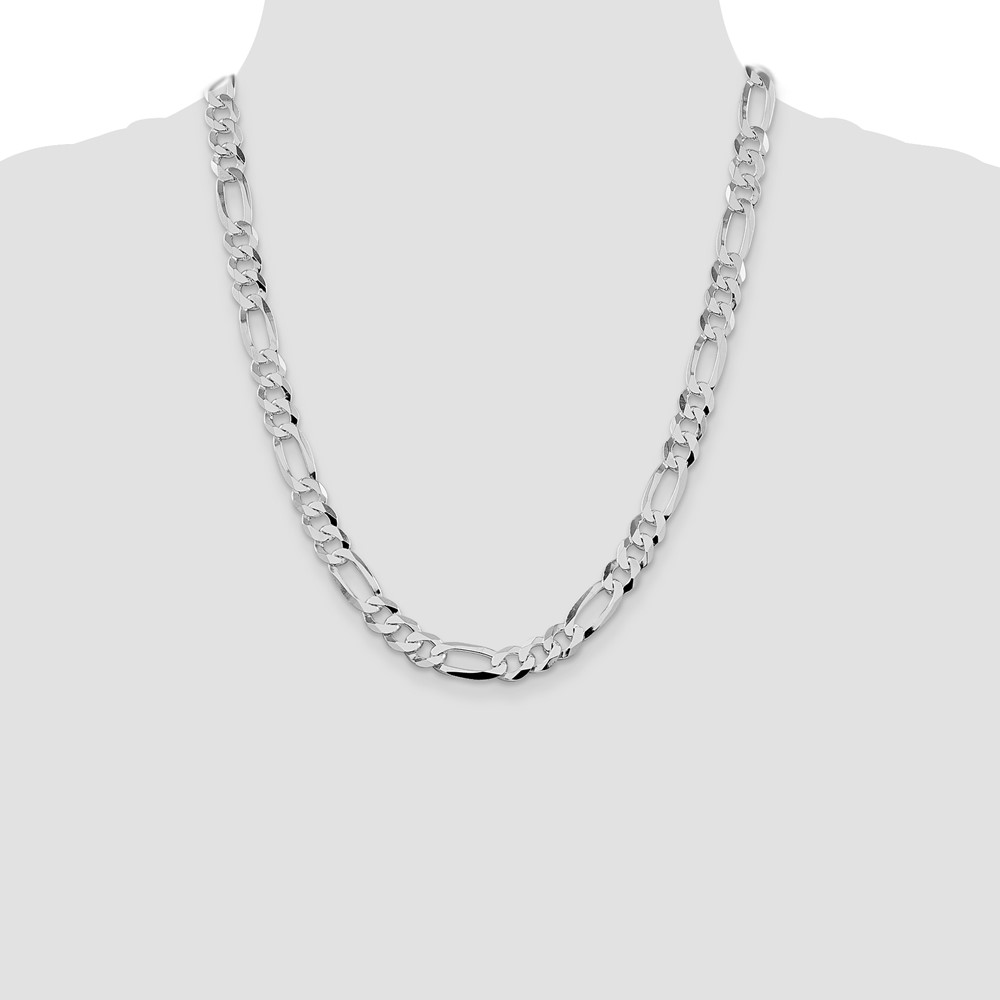 Sterling Silver Rhodium-plated 8.5mm Lightweight Flat Figaro Chain (QMB220R-22)