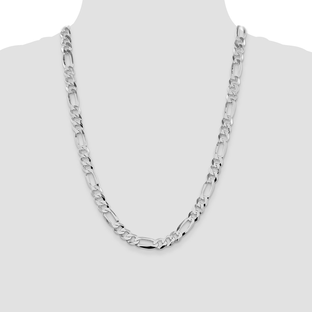 Sterling Silver Rhodium-plated 8.5mm Lightweight Flat Figaro Chain (QMB220R-24)