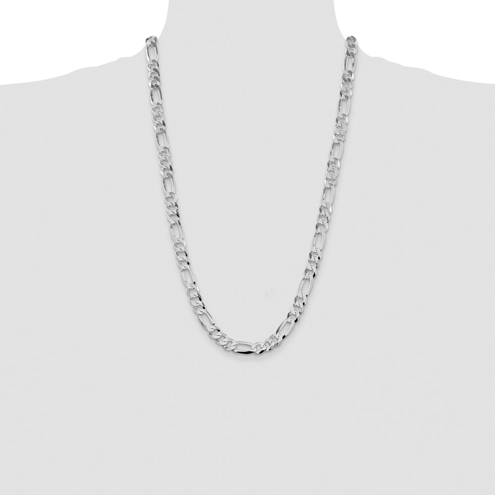 Sterling Silver Rhodium-plated 8.5mm Lightweight Flat Figaro Chain (QMB220R-26)