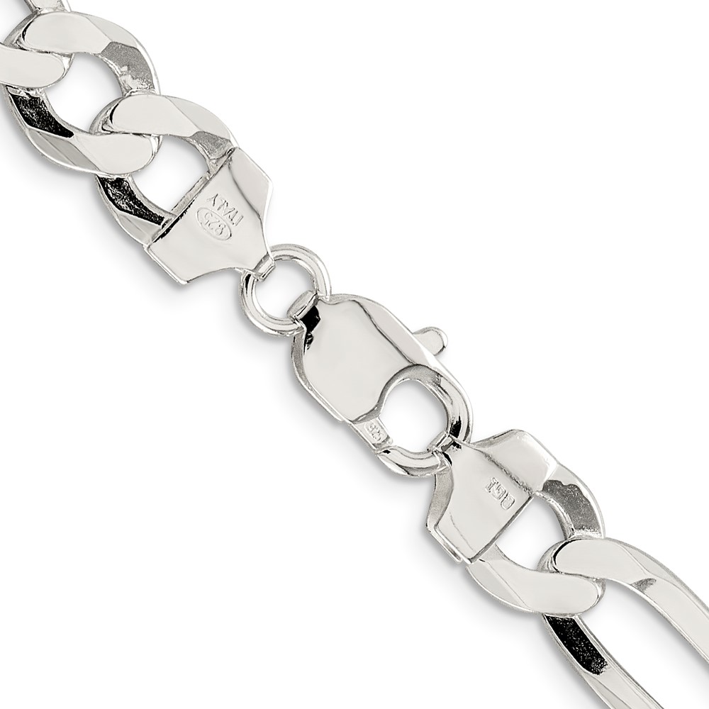 Sterling Silver 9.7mm Lightweight Flat Figaro Chain (QMB250-20)