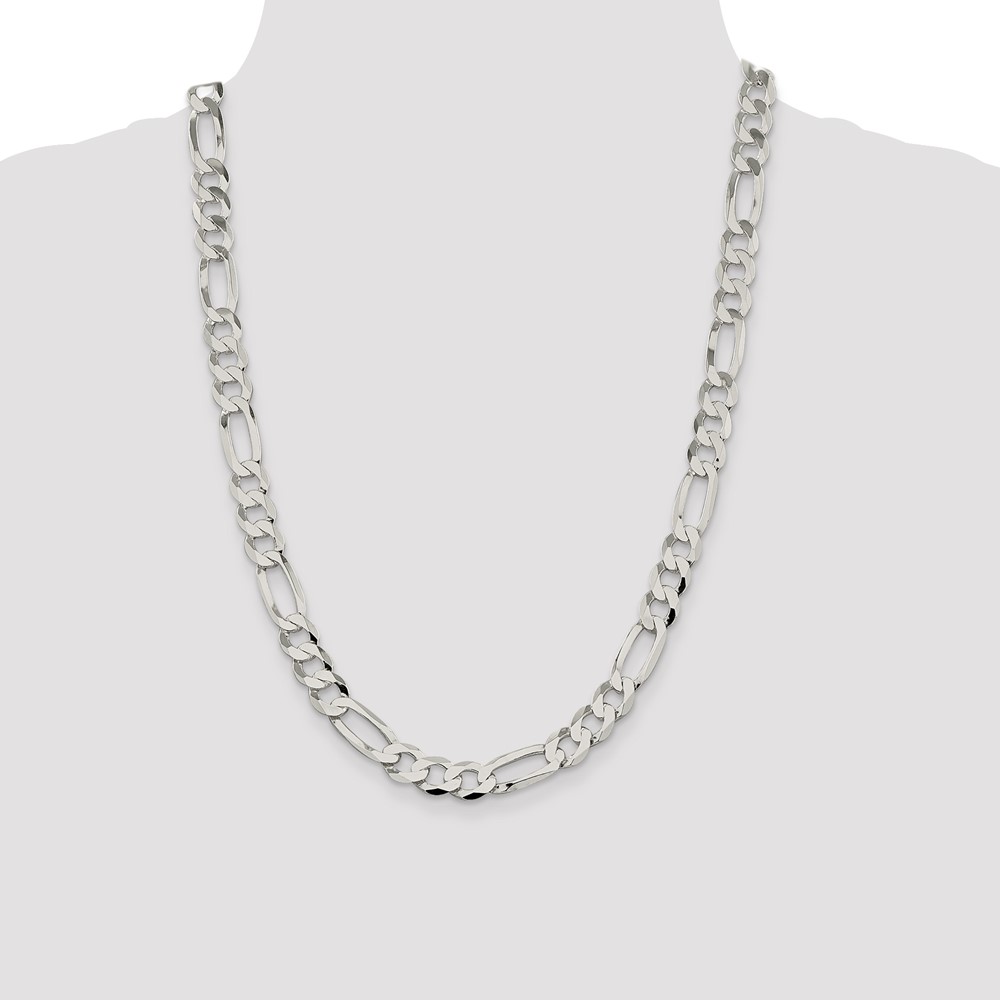 Sterling Silver 9.7mm Lightweight Flat Figaro Chain (QMB250-24)