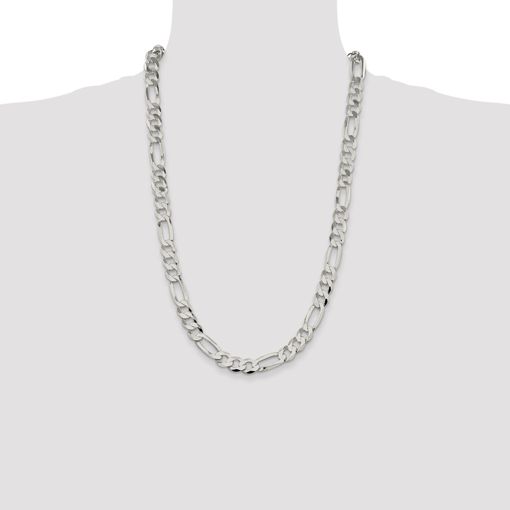 Sterling Silver 9.7mm Lightweight Flat Figaro Chain (QMB250-26)