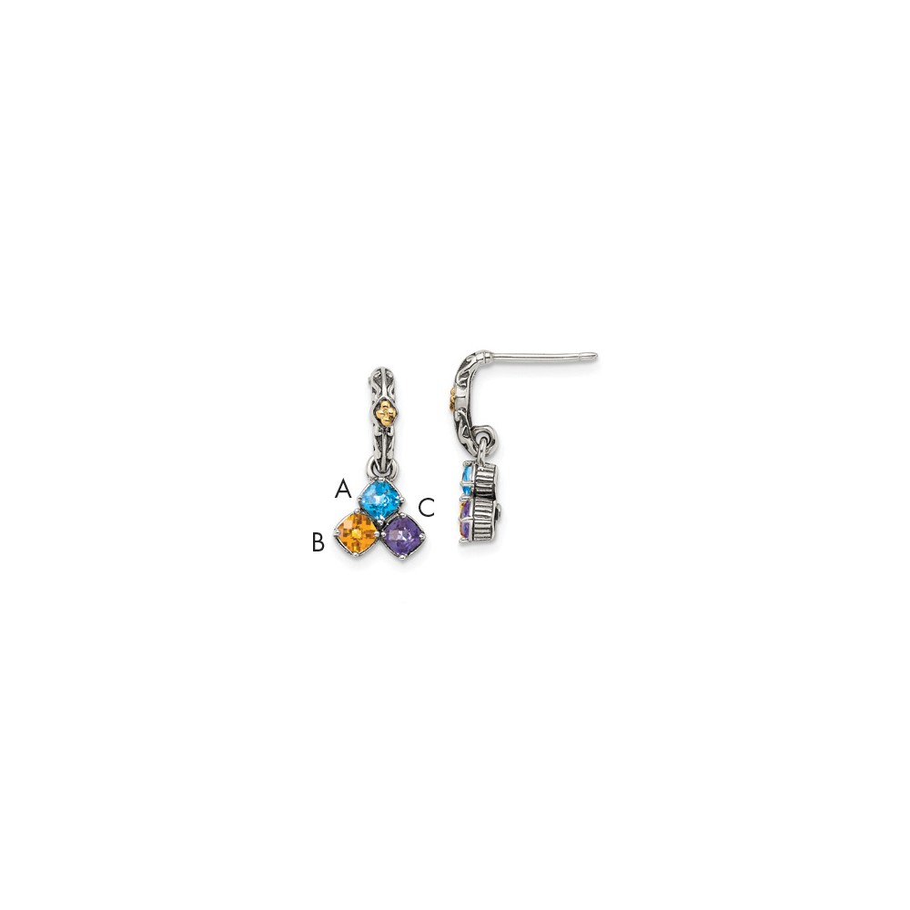 Sterling Silver & 14k Three-stone Mother's Earring
