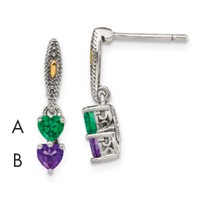 Sterling Silver Antiqued Earring with 14K 2-stone Mother's view 1