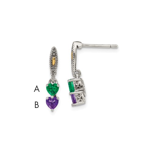Sterling Silver Antiqued Earring with 14K 2-stone Mother's