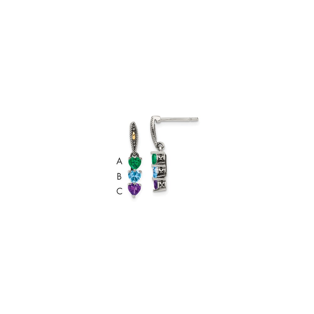 Sterling Silver Antiqued Earring with 14K 3-stone Mother's